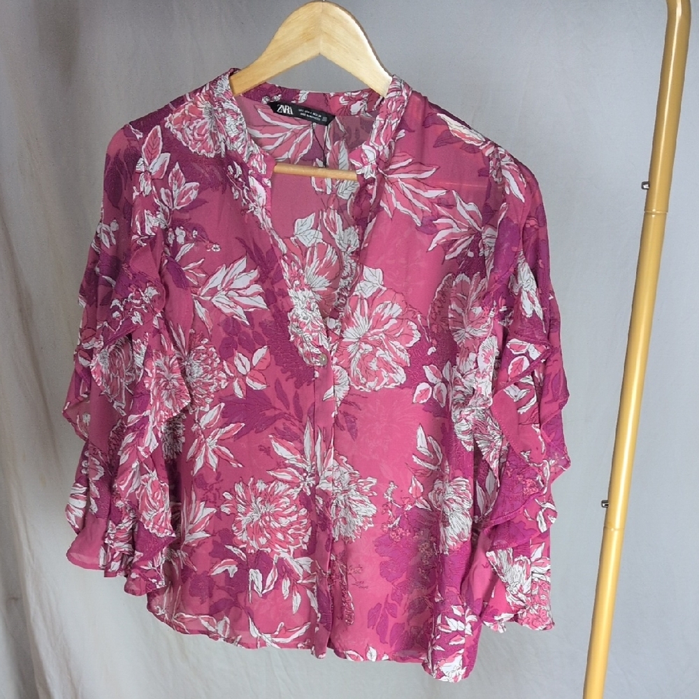 ZARA pink floral romantic blouse